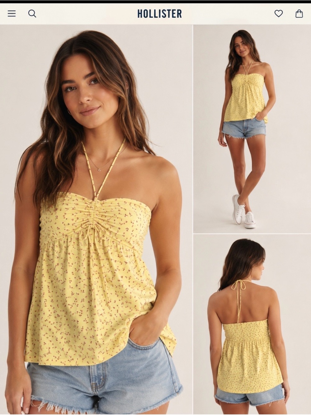 Yellow Hollister XL Floral Strapless/Halter Top